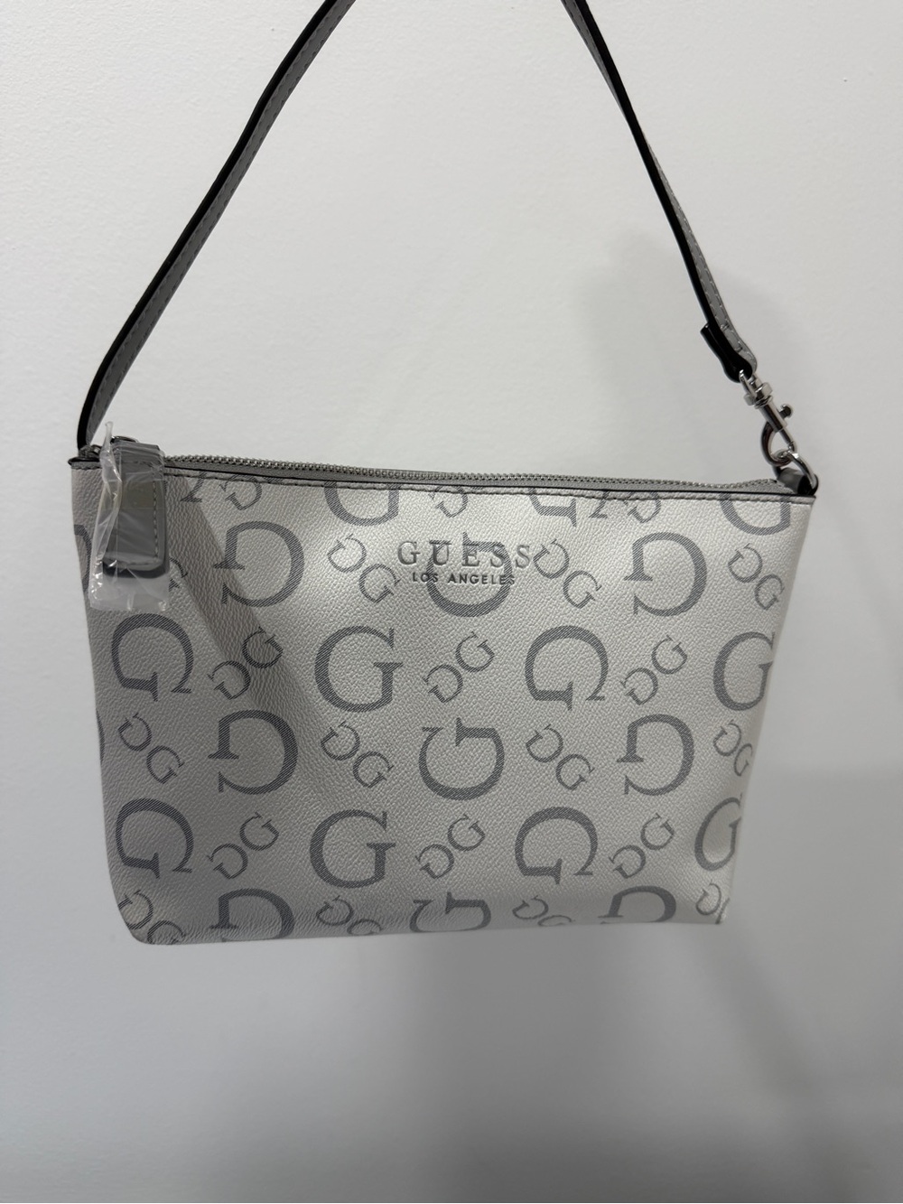 Guess White & Gray Logo Shoulder Bag